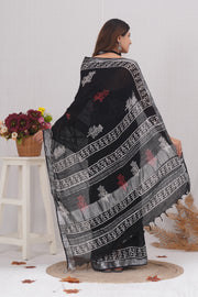Cotton Linen Saree with Hand Block Print - Shivanya Handicrafts Women's Traditional Indian Wear